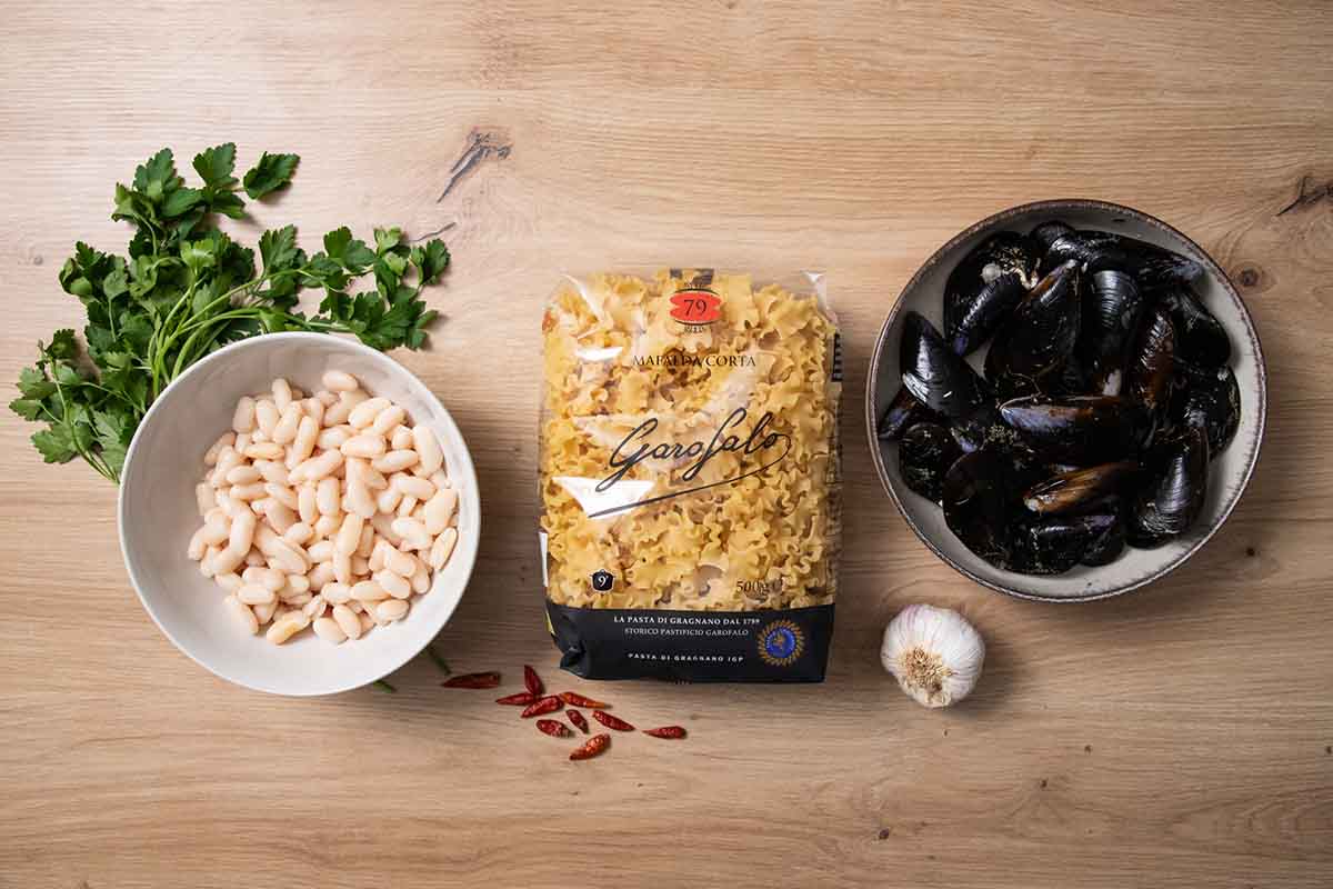 pasta alubias mejillones-ingredientes