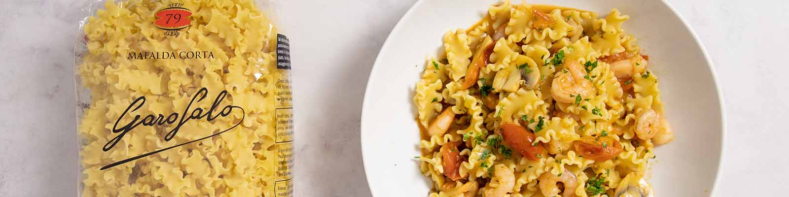 Pasta Garofalo - Pasta con gambas, champiñones y tomate